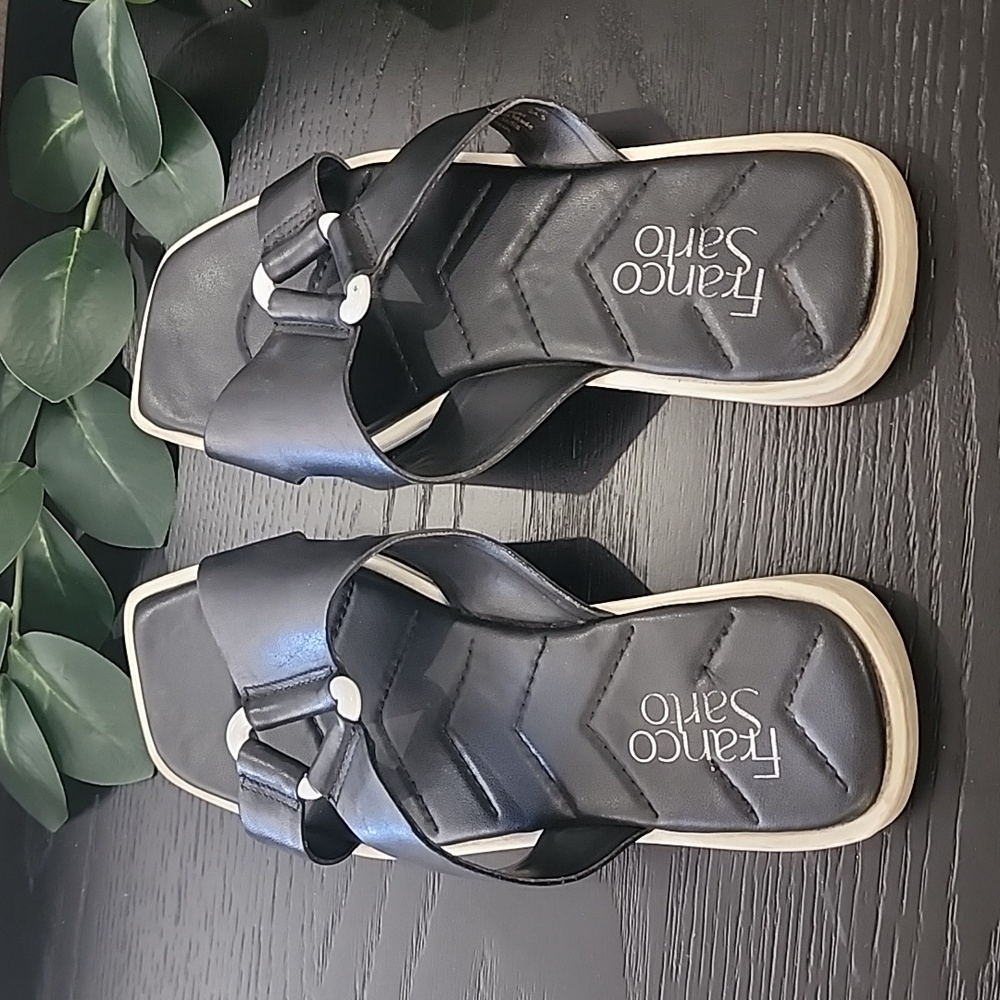 FRANCO SARTO Molana Leather Sandals 7.5 Slides Minimalist Buckle Square Toe - Picture 8 of 15